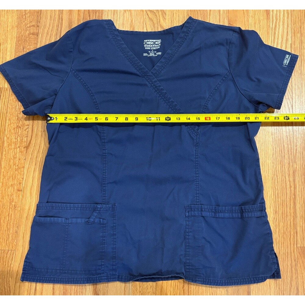 Scrub Tops Women's XL Uniform Shirt Cherokee Core Stretch Blue V-Neck Lot of 2 - Picture 4 of 6